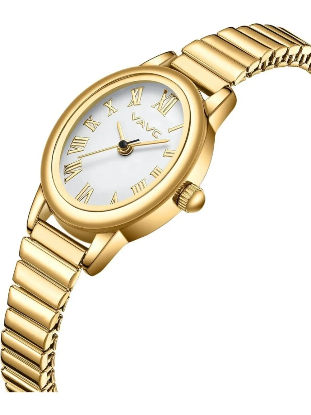 Elegant Gold Women's Watch, Analog Design, Stainless Steel Band, Oval Roman